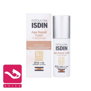 کرم-ضد-آفتاب-رنگی-ایج-ریپیر-ایزدین-isdin-age-repair-color-fusion-water-spf-50+-هاله-اسپارکل-کاور